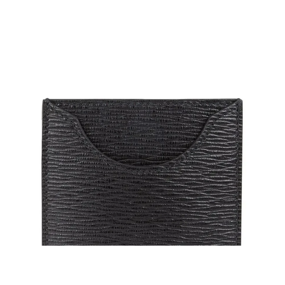 $395 NIB FERRAGAMO Black Two Tone Finish Revival Gancini Leather Card Case